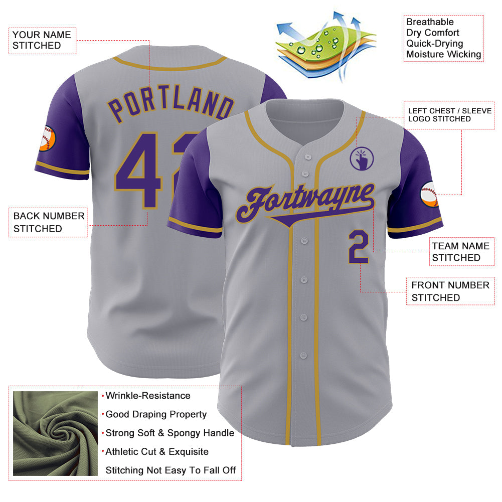 Custom Gray Purple-Old Gold Authentic Two Tone Baseball Jersey - Sky-Custom
