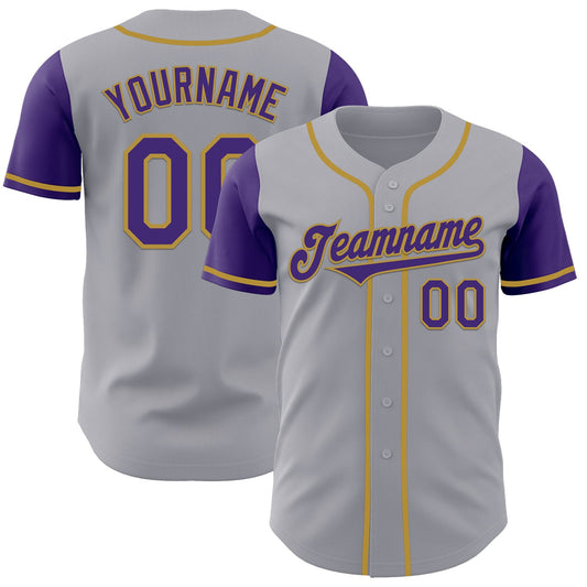 Custom Gray Purple-Old Gold Authentic Two Tone Baseball Jersey - Sky-Custom