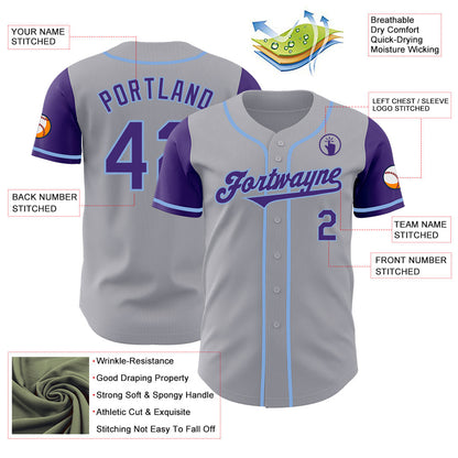 Custom Gray Purple-Light Blue Authentic Two Tone Baseball Jersey - Sky-Custom
