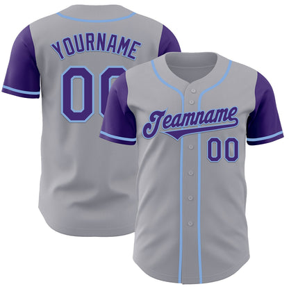 Custom Gray Purple-Light Blue Authentic Two Tone Baseball Jersey - Sky-Custom