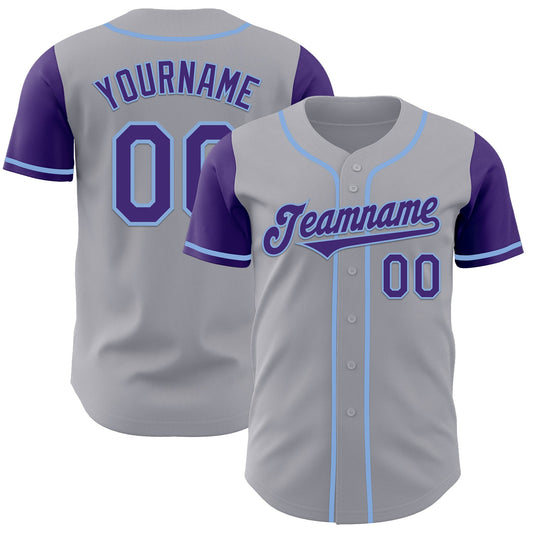 Custom Gray Purple-Light Blue Authentic Two Tone Baseball Jersey - Sky-Custom