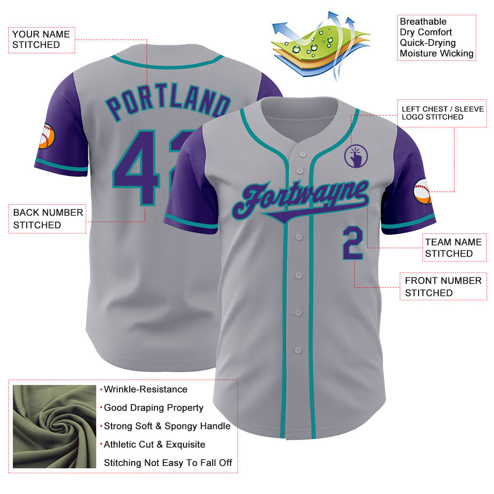 Custom Gray Purple-Teal Authentic Two Tone Baseball Jersey - Sky-Custom