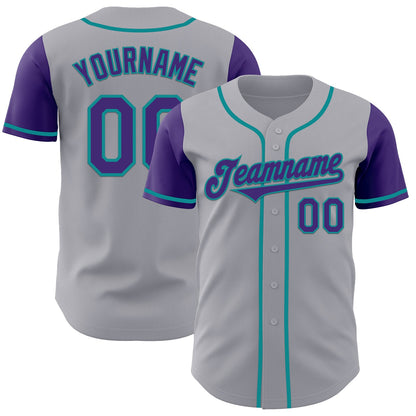 Custom Gray Purple-Teal Authentic Two Tone Baseball Jersey - Sky-Custom