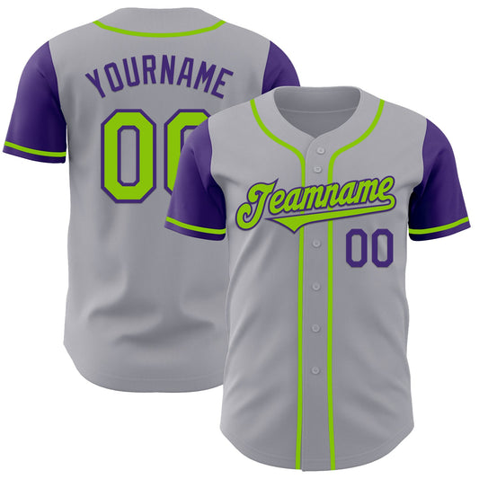 Custom Gray Neon Green-Purple Authentic Two Tone Baseball Jersey - Sky-Custom