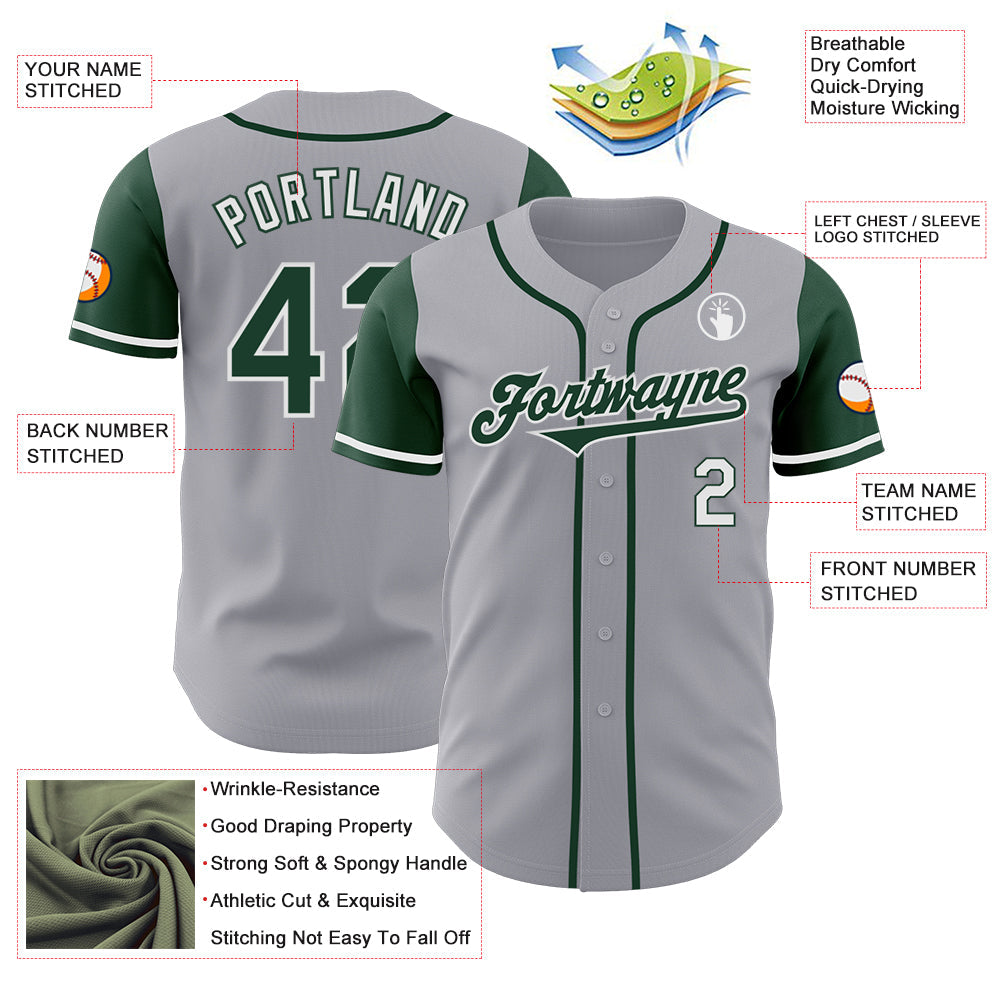 Custom Gray Green-White Authentic Two Tone Baseball Jersey - Sky-Custom