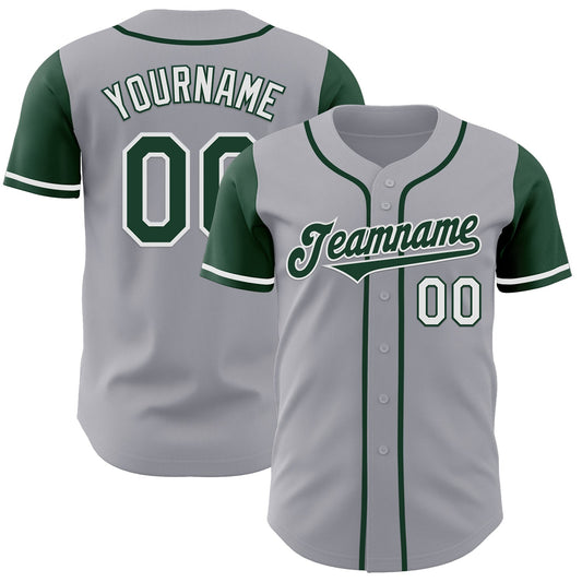 Custom Gray Green-White Authentic Two Tone Baseball Jersey - Sky-Custom