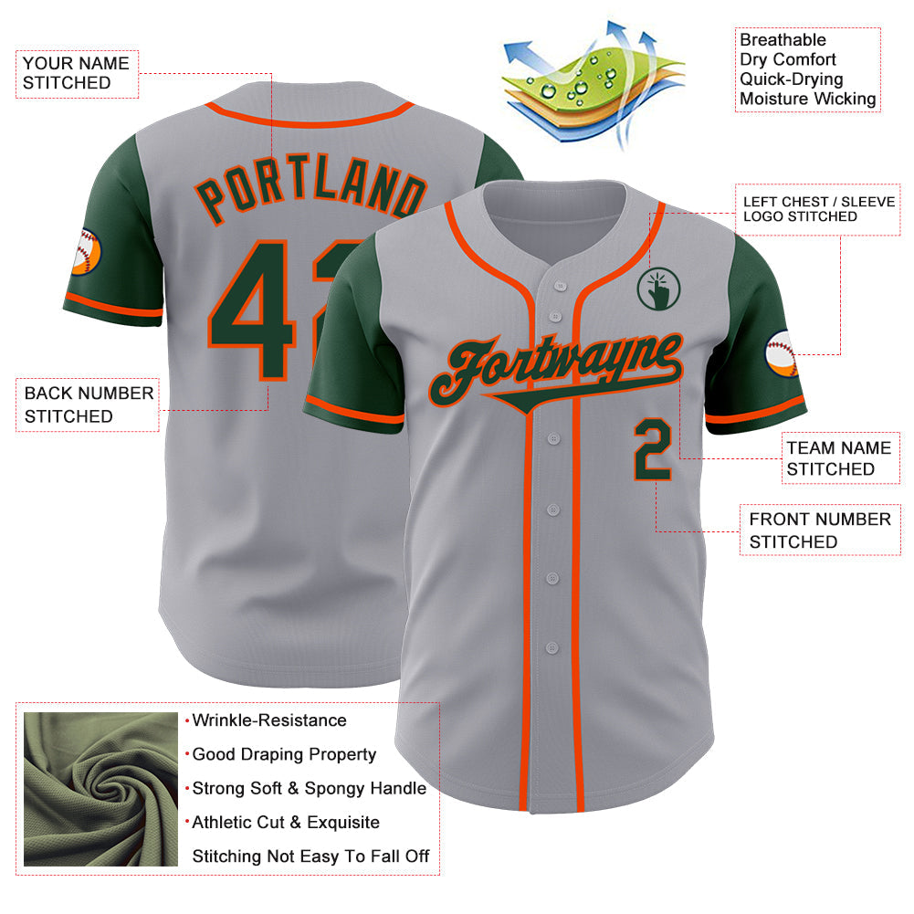 Custom Gray Green-Orange Authentic Two Tone Baseball Jersey - Sky-Custom