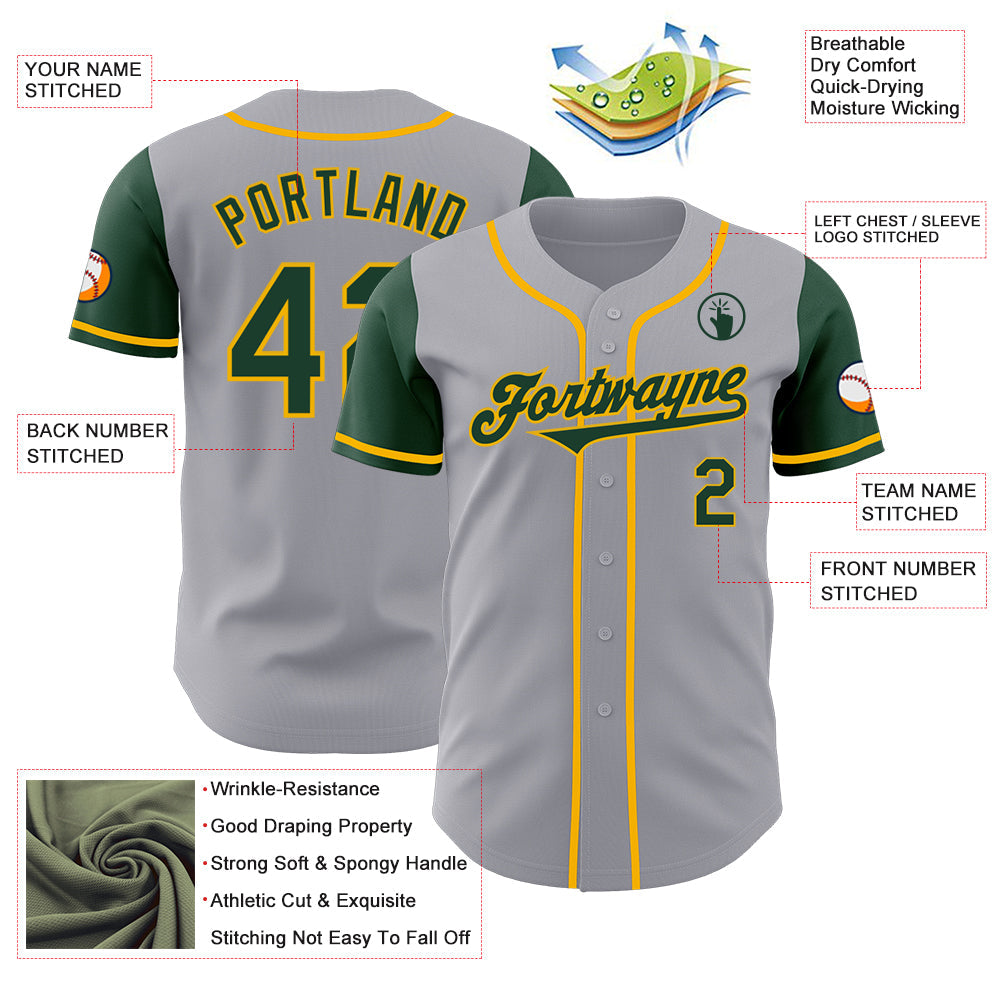 Custom Gray Green-Gold Authentic Two Tone Baseball Jersey - Sky-Custom