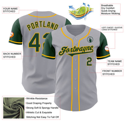 Custom Gray Green-Gold Authentic Two Tone Baseball Jersey - Sky-Custom