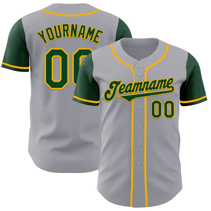 Custom Gray Green-Gold Authentic Two Tone Baseball Jersey - Sky-Custom
