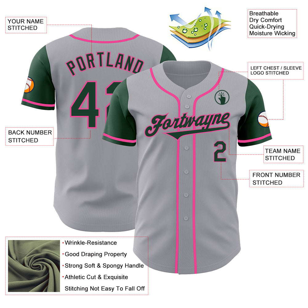 Custom Gray Green-Pink Authentic Two Tone Baseball Jersey - Sky-Custom