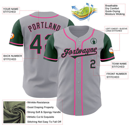 Custom Gray Green-Pink Authentic Two Tone Baseball Jersey - Sky-Custom