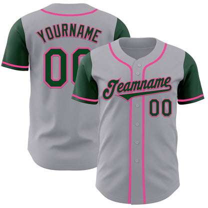 Custom Gray Green-Pink Authentic Two Tone Baseball Jersey - Sky-Custom