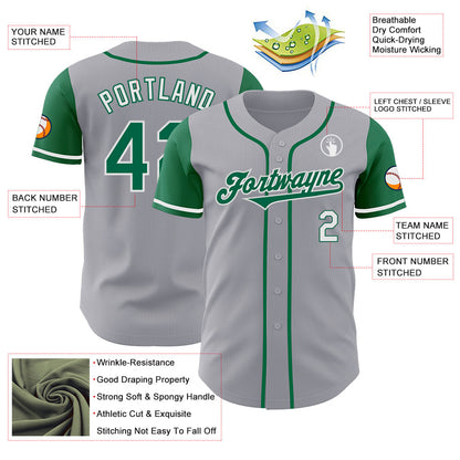 Custom Gray Kelly Green-White Authentic Two Tone Baseball Jersey - Sky-Custom