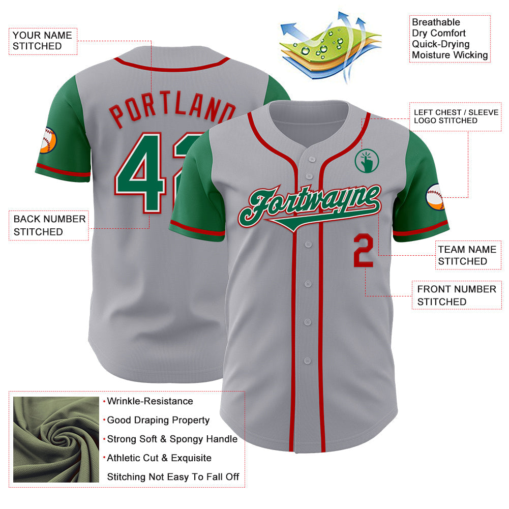Custom Gray Kelly Green-Red Authentic Two Tone Baseball Jersey - Sky-Custom