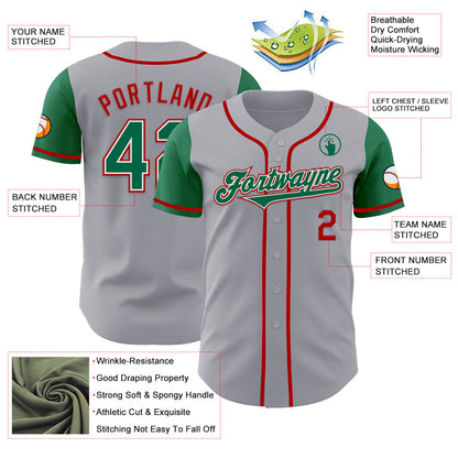 Custom Gray Kelly Green-Red Authentic Two Tone Baseball Jersey - Sky-Custom