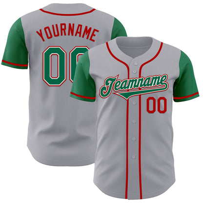 Custom Gray Kelly Green-Red Authentic Two Tone Baseball Jersey - Sky-Custom