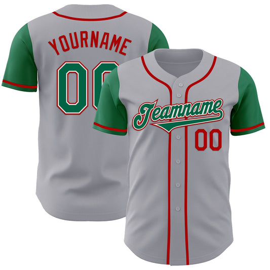 Custom Gray Kelly Green-Red Authentic Two Tone Baseball Jersey - Sky-Custom