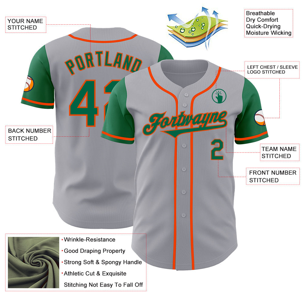 Custom Gray Kelly Green-Orange Authentic Two Tone Baseball Jersey - Sky-Custom