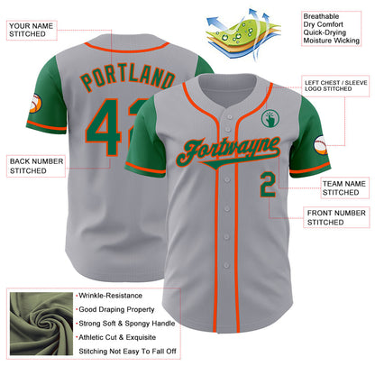 Custom Gray Kelly Green-Orange Authentic Two Tone Baseball Jersey - Sky-Custom