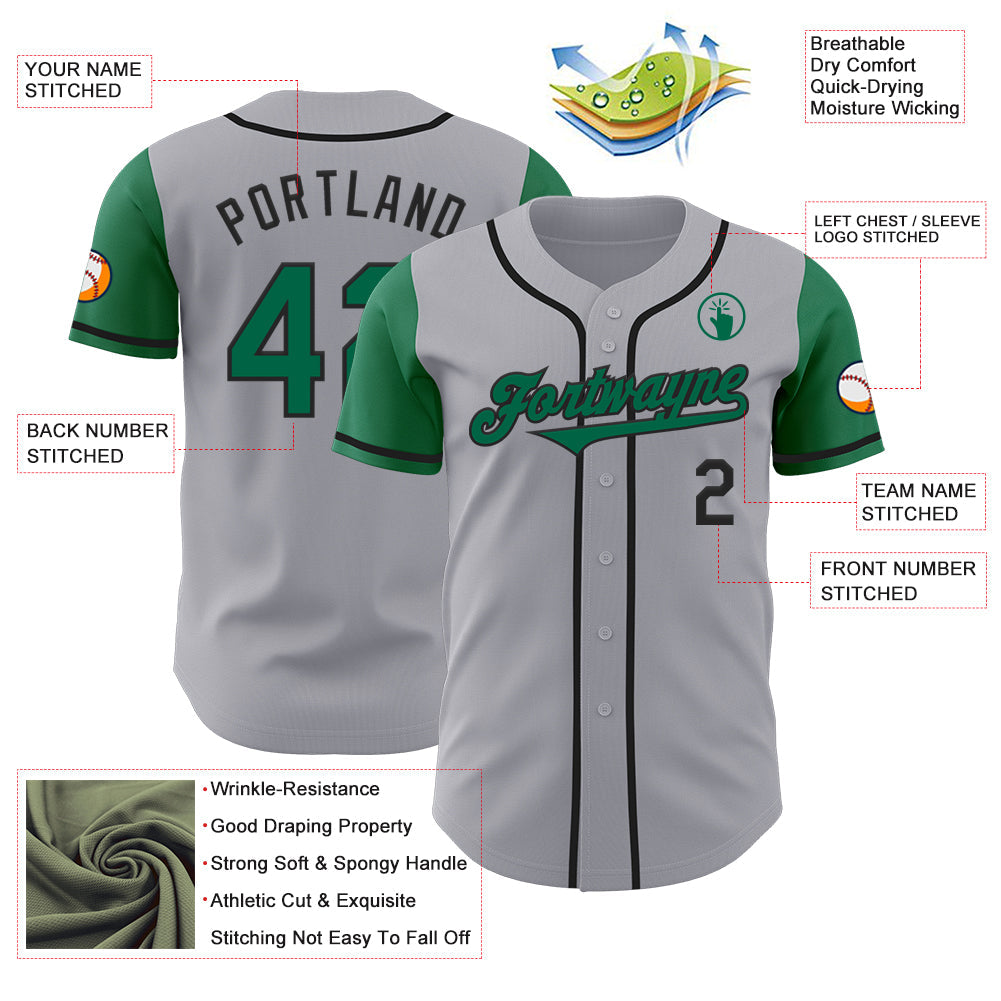 Custom Gray Kelly Green-Black Authentic Two Tone Baseball Jersey - Sky-Custom