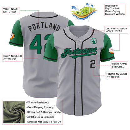 Custom Gray Kelly Green-Black Authentic Two Tone Baseball Jersey - Sky-Custom