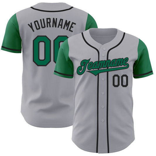 Custom Gray Kelly Green-Black Authentic Two Tone Baseball Jersey - Sky-Custom