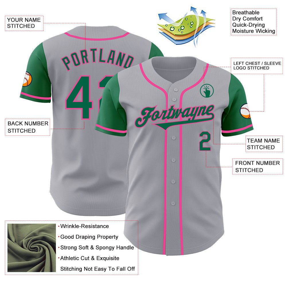 Custom Gray Kelly Green-Pink Authentic Two Tone Baseball Jersey - Sky-Custom