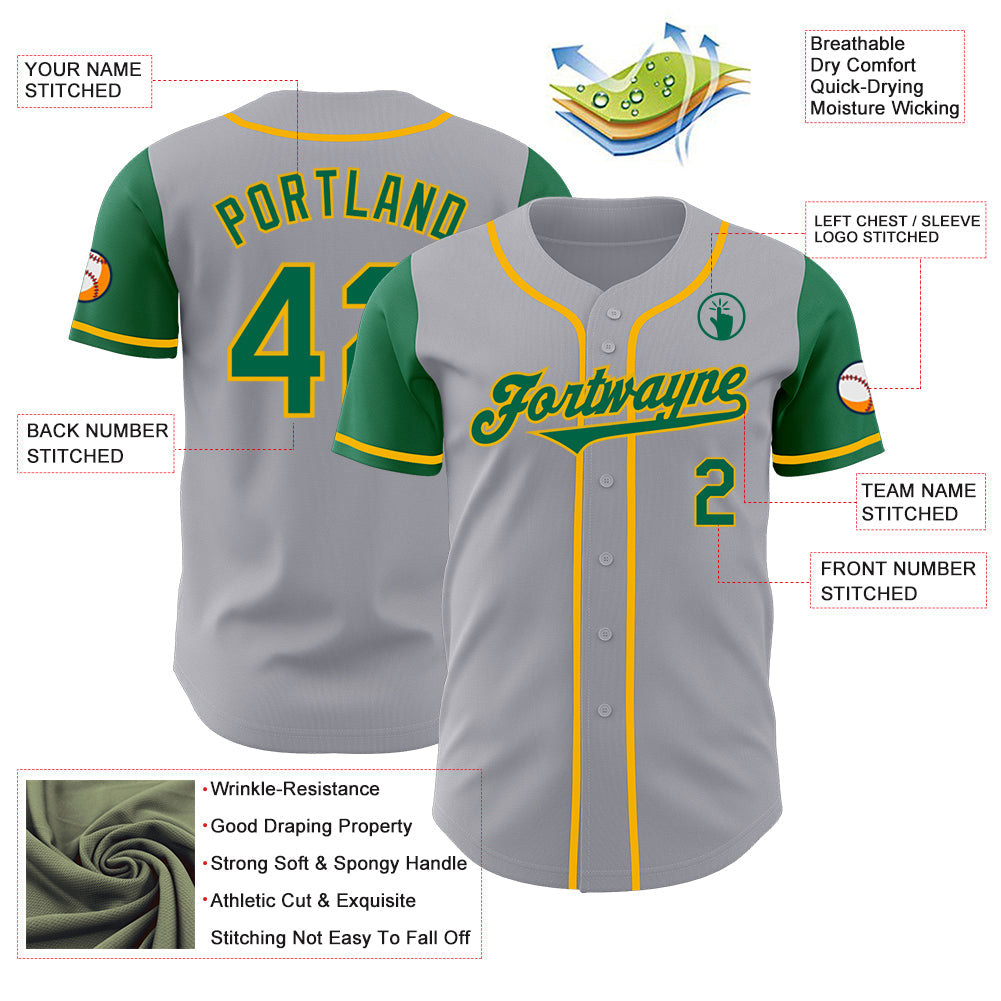 Custom Gray Kelly Green-Gold Authentic Two Tone Baseball Jersey - Sky-Custom