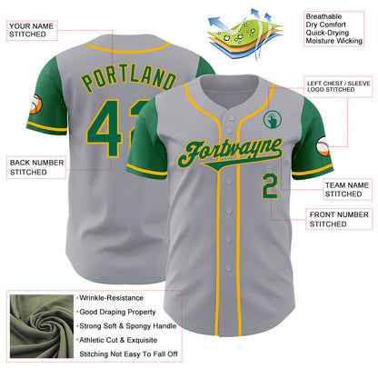 Custom Gray Kelly Green-Gold Authentic Two Tone Baseball Jersey - Sky-Custom