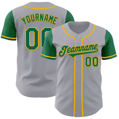Custom Gray Kelly Green-Gold Authentic Two Tone Baseball Jersey - Sky-Custom