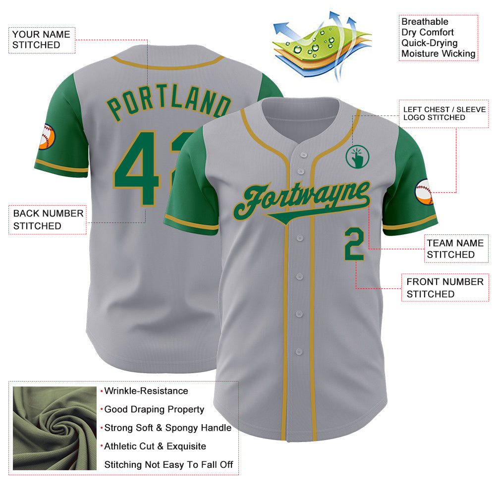 Custom Gray Kelly Green-Old Gold Authentic Two Tone Baseball Jersey - Sky-Custom