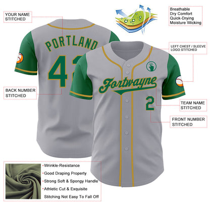 Custom Gray Kelly Green-Old Gold Authentic Two Tone Baseball Jersey - Sky-Custom