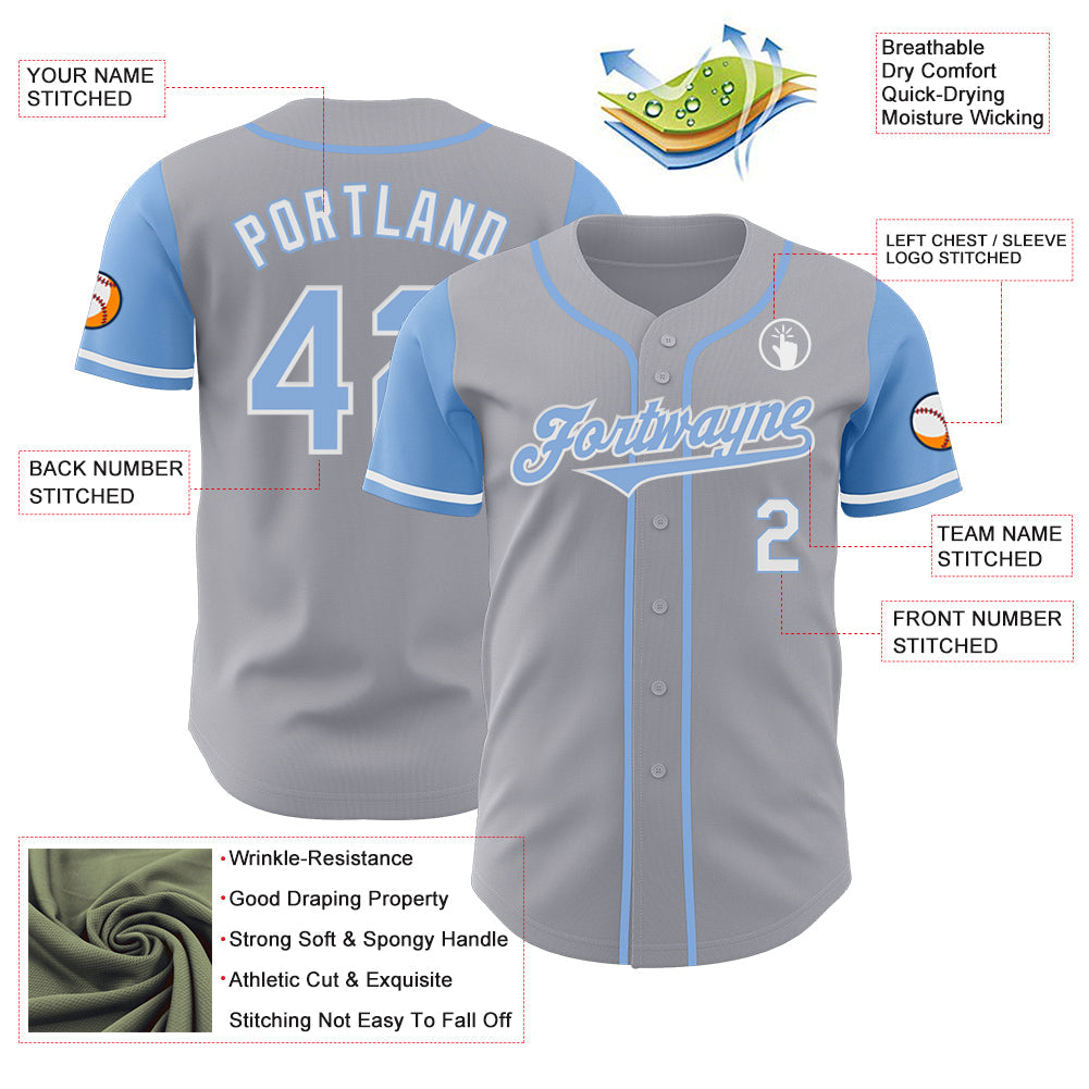 Custom Gray Light Blue-White Authentic Two Tone Baseball Jersey - Sky-Custom