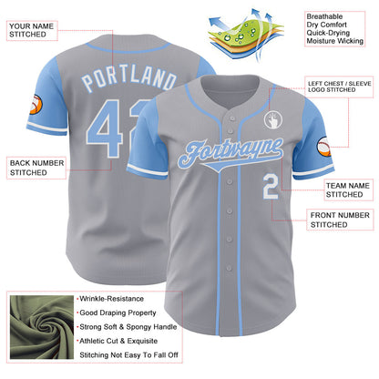 Custom Gray Light Blue-White Authentic Two Tone Baseball Jersey - Sky-Custom
