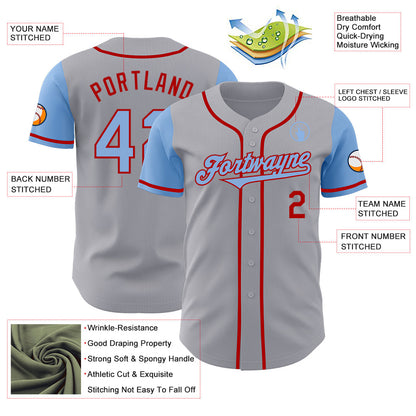 Custom Gray Light Blue-Red Authentic Two Tone Baseball Jersey - Sky-Custom