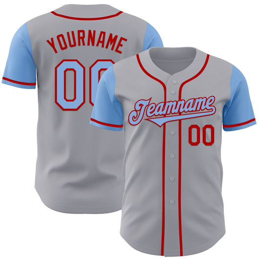 Custom Gray Light Blue-Red Authentic Two Tone Baseball Jersey - Sky-Custom