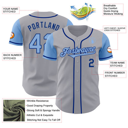 Custom Gray Light Blue-Royal Authentic Two Tone Baseball Jersey - Sky-Custom
