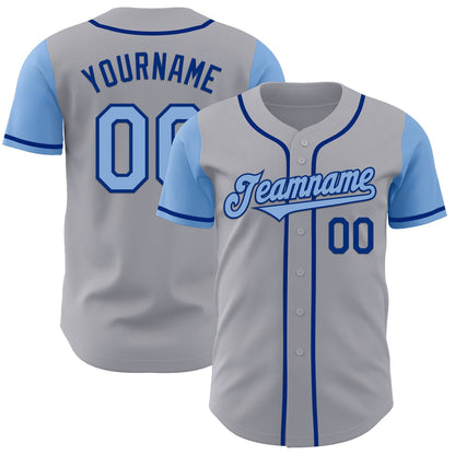 Custom Gray Light Blue-Royal Authentic Two Tone Baseball Jersey - Sky-Custom