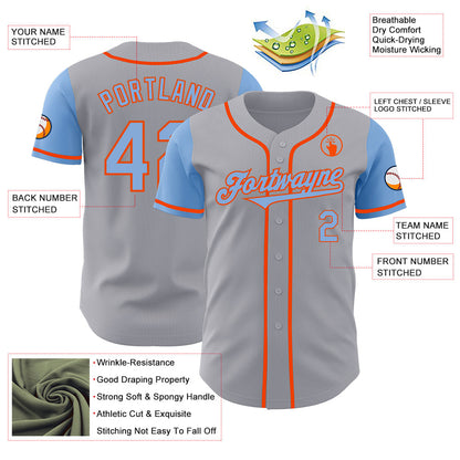 Custom Gray Light Blue-Orange Authentic Two Tone Baseball Jersey - Sky-Custom