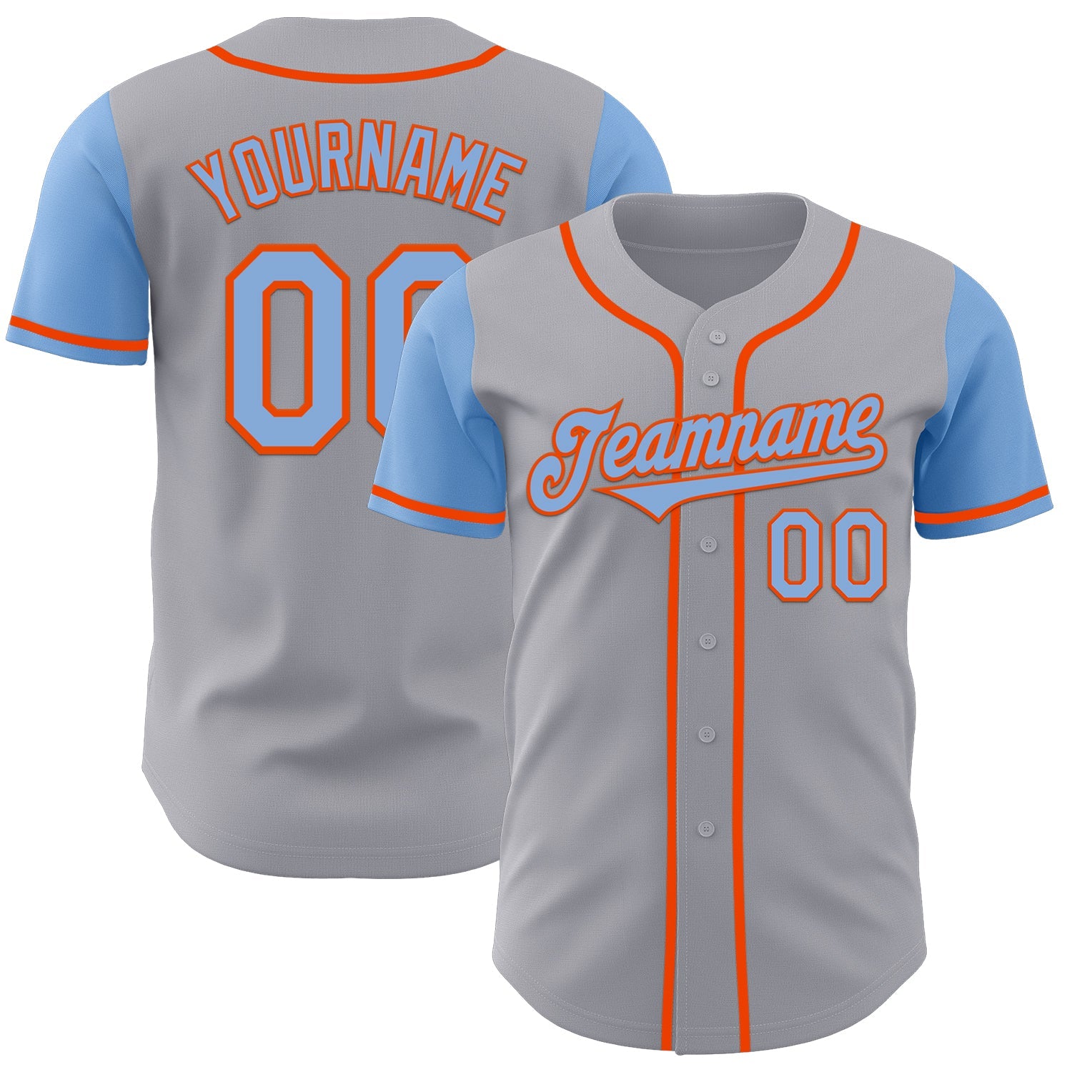 Custom Gray Light Blue-Orange Authentic Two Tone Baseball Jersey - Sky-Custom