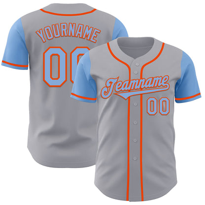 Custom Gray Light Blue-Orange Authentic Two Tone Baseball Jersey - Sky-Custom