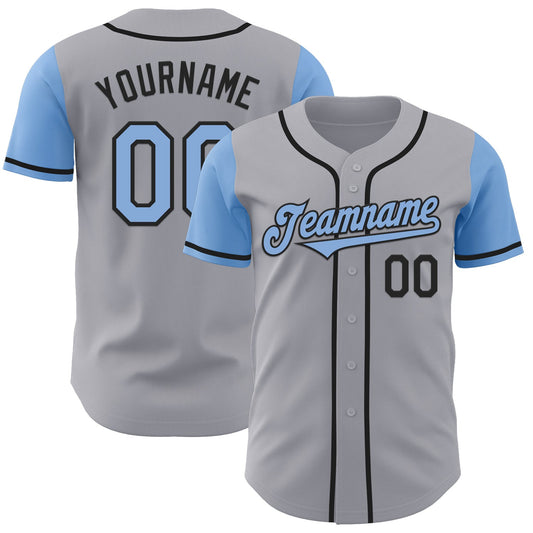 Custom Gray Light Blue-Black Authentic Two Tone Baseball Jersey - Sky-Custom