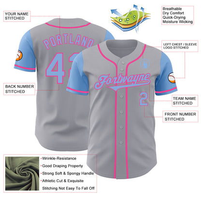 Custom Gray Light Blue-Pink Authentic Two Tone Baseball Jersey - Sky-Custom