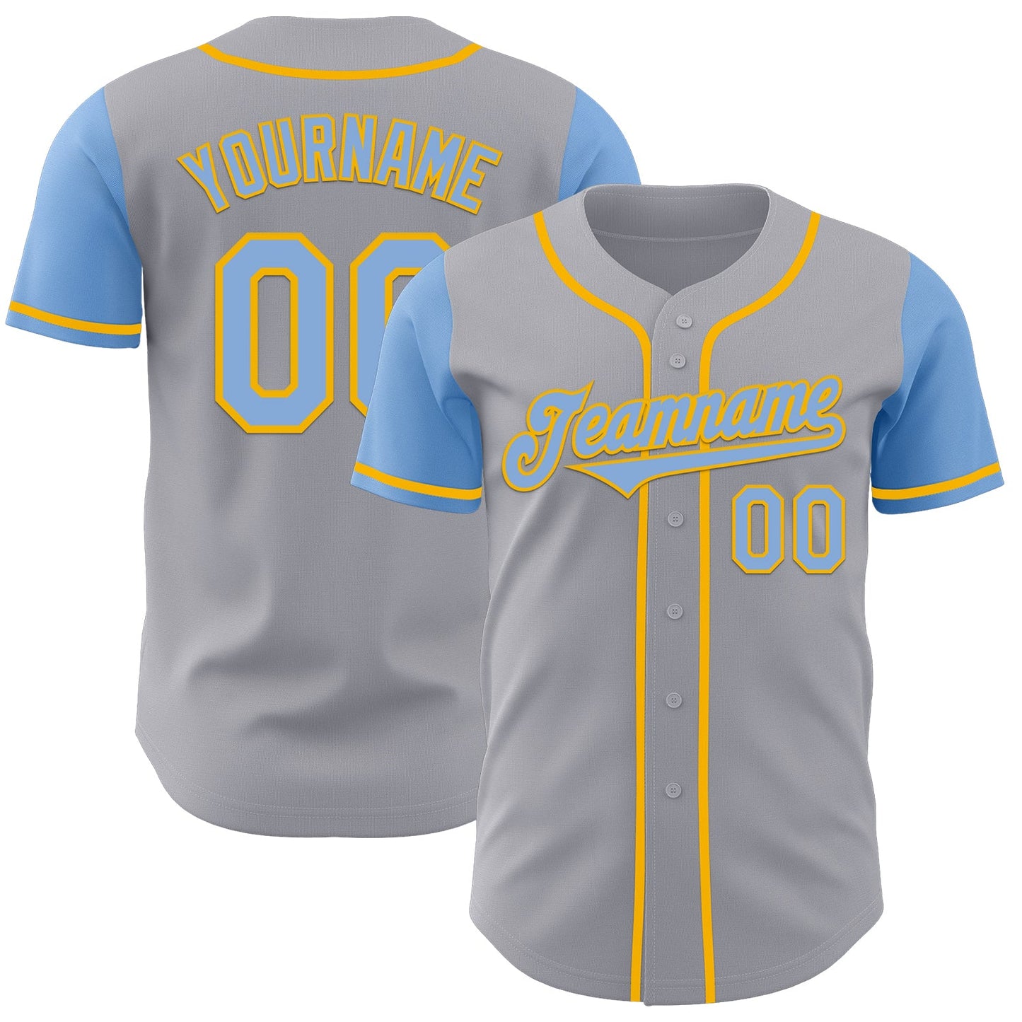 Custom Gray Light Blue-Gold Authentic Two Tone Baseball Jersey - Sky-Custom