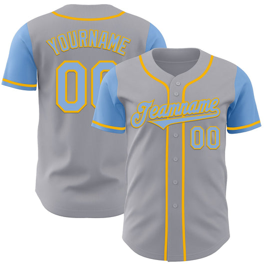 Custom Gray Light Blue-Gold Authentic Two Tone Baseball Jersey - Sky-Custom