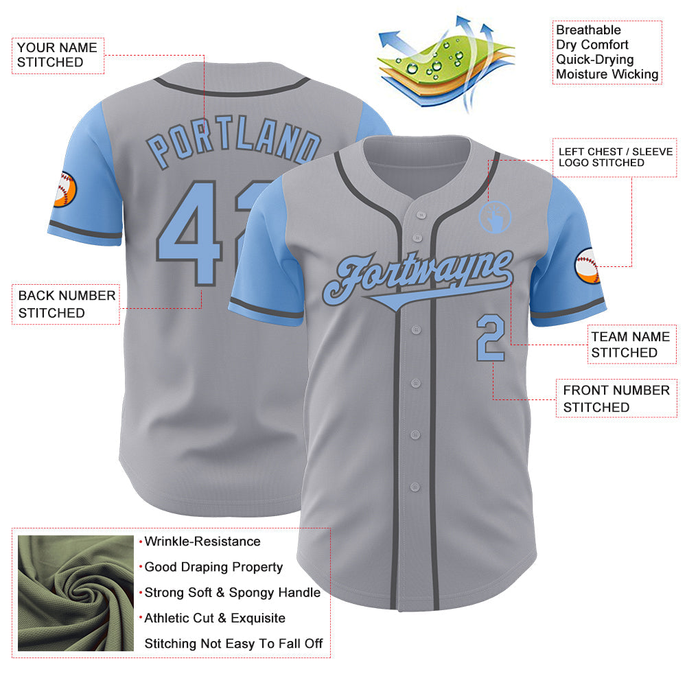 Custom Gray Light Blue-Steel Gray Authentic Two Tone Baseball Jersey - Sky-Custom
