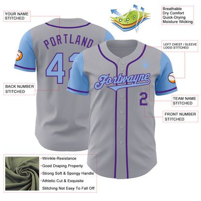 Custom Gray Light Blue-Purple Authentic Two Tone Baseball Jersey - Sky-Custom