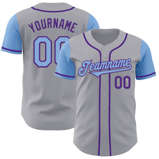Custom Gray Light Blue-Purple Authentic Two Tone Baseball Jersey - Sky-Custom