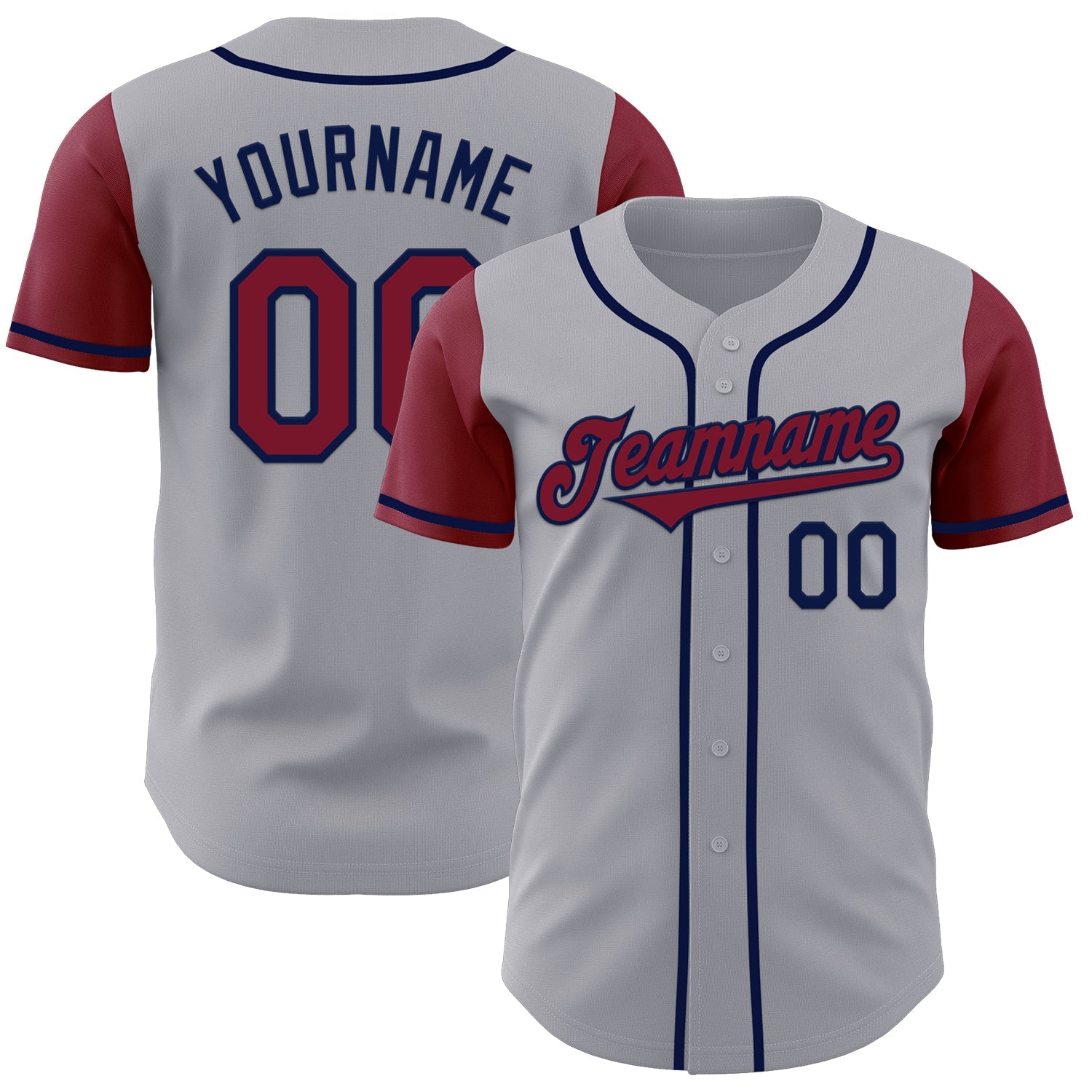 Custom Gray Crimson-Navy Authentic Two Tone Baseball Jersey - Sky-Custom